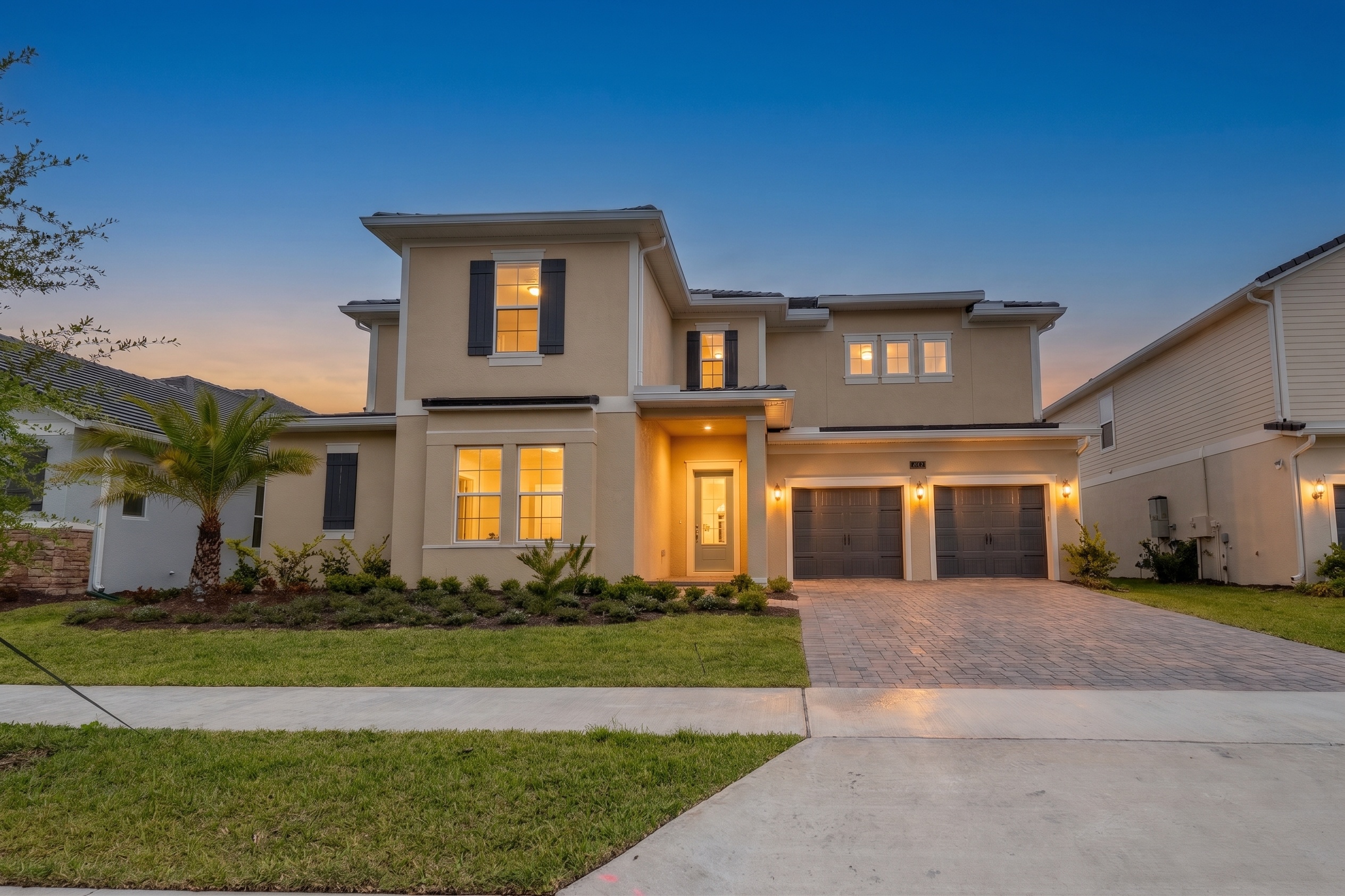 Two-story single family home at Windermere, FL at twilight